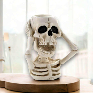 The Fashion Gift Shop: White Skeleton Tealight Holder Spooky Halloween Decor by Seasonal gift co, Tea Light Holder
