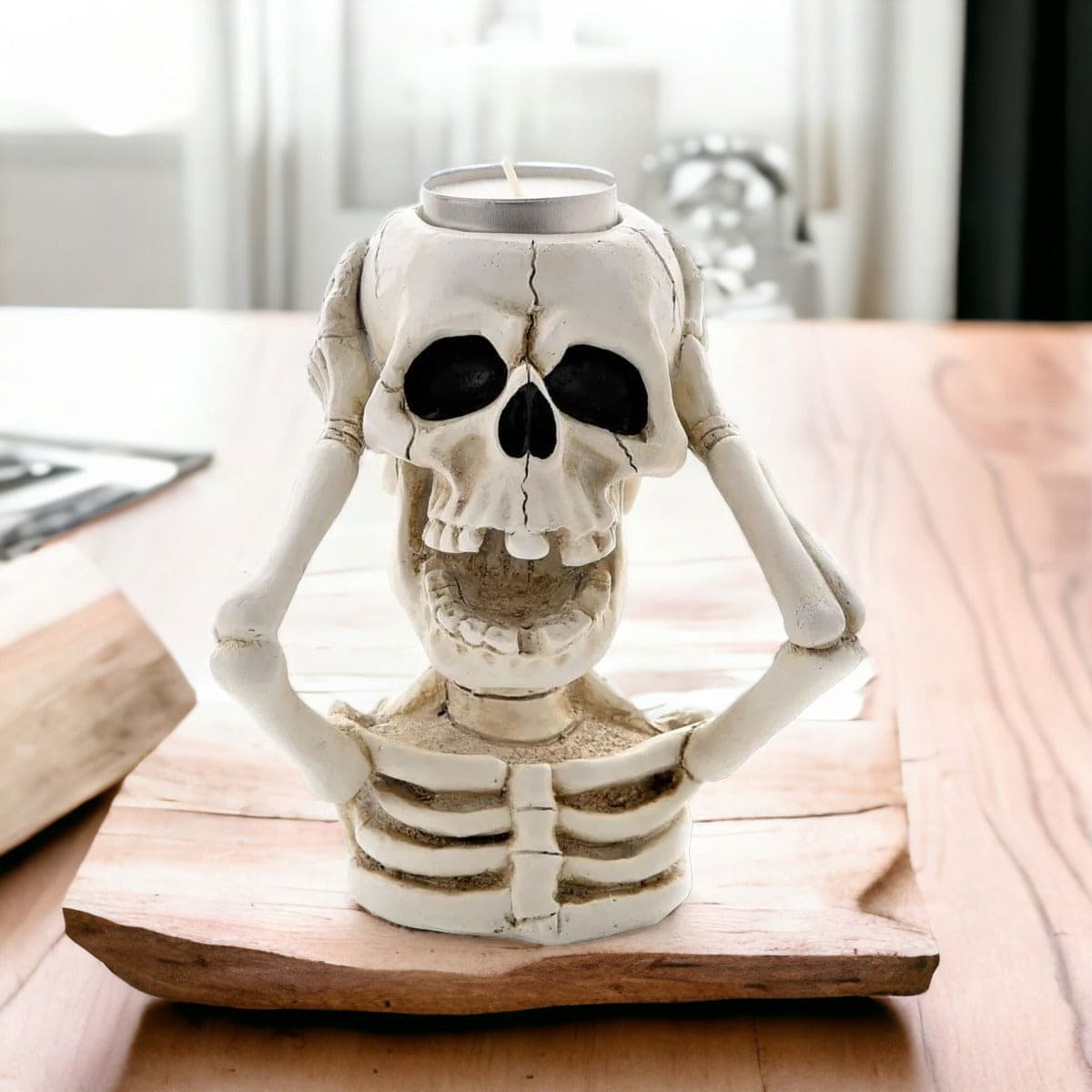 White Skeleton Tealight Holder Spooky Halloween Decor - Tea Light Holder by Seasonal gift co