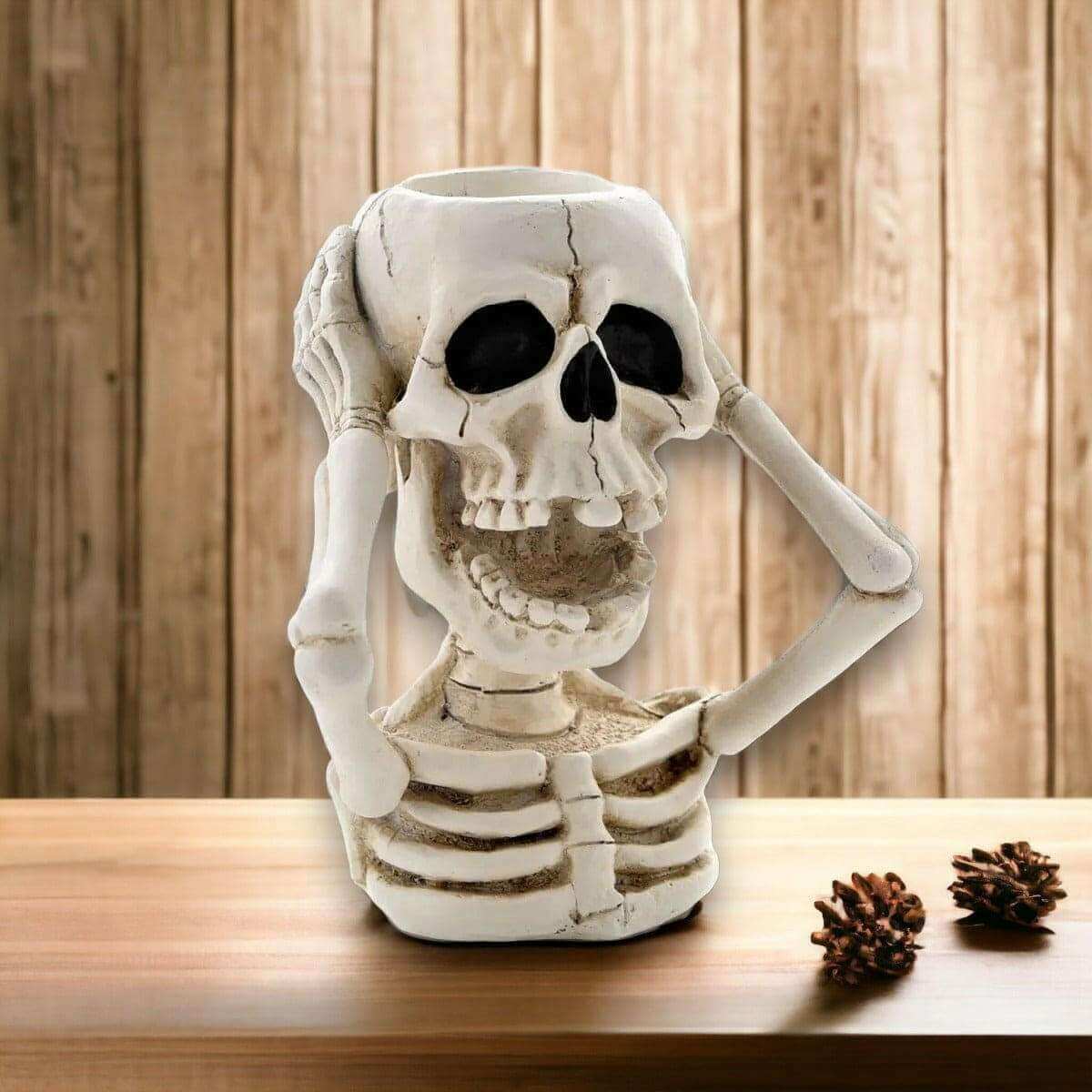 The Fashion Gift Shop: White Skeleton Tealight Holder Spooky Halloween Decor by Seasonal gift co, Tea Light Holder