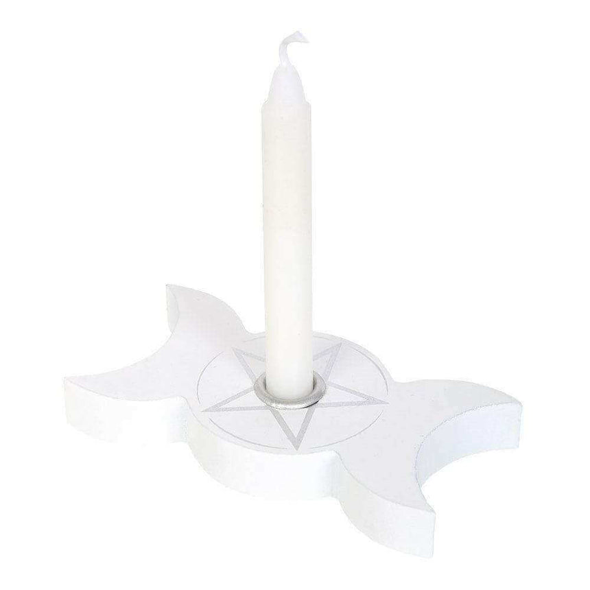 White Spell Candle Holders 3 Designs Star Moons Mystical - The Fashion Gift Shop Candle Holders