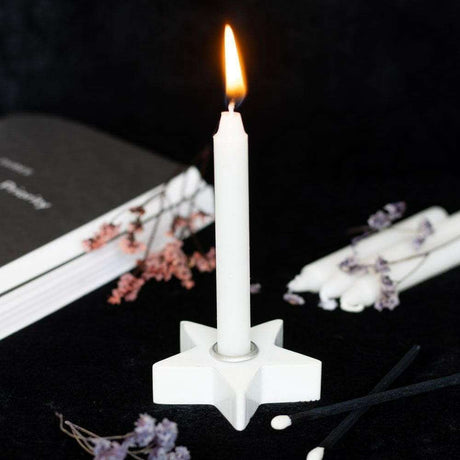 The Fashion Gift Shop: White Spell Candle Holders 3 Designs Star Moons Mystical by Spirit of equinox, Candle Holders