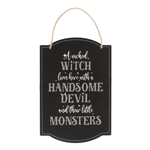 Wicked Witch Family Hanging Sign - Halloween Sign by Spirit of equinox