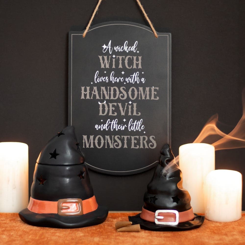 Wicked Witch Family Hanging Sign - Halloween Sign by Spirit of equinox