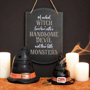 The Fashion Gift Shop: Wicked Witch Family Hanging Sign for Halloween Decor by Spirit of equinox, Halloween Sign