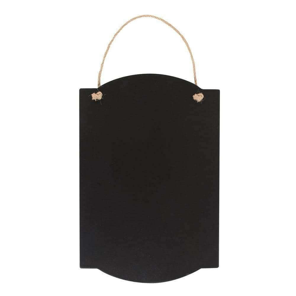 Blank black hanging sign with twine handle and corner ties