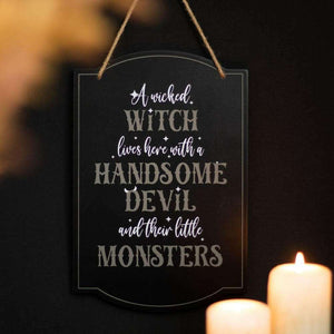 The Fashion Gift Shop: Wicked Witch Family Hanging Sign for Halloween Decor by Spirit of equinox, Halloween Sign