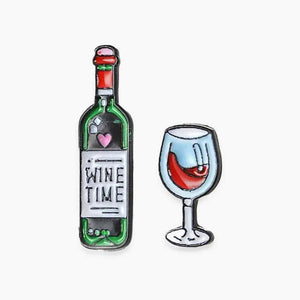 Wine Time Pin Badges Bottle Wine Glass Set - The Fashion Gift Shop by Fashion Accessories
