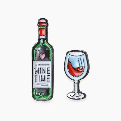 Wine Time Pin Badges Bottle Wine Glass Set - The Fashion Gift Shop by Fashion Accessories