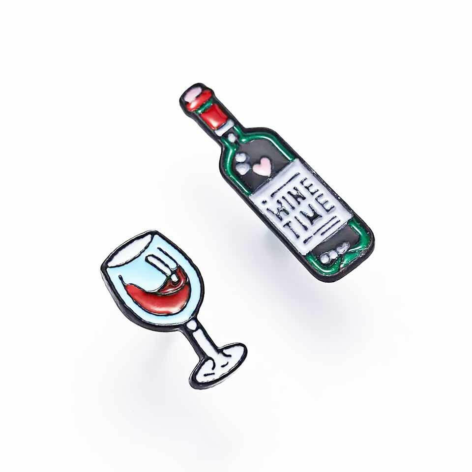 Wine Time Pin Badges Bottle Wine Glass Set - The Fashion Gift Shop by Fashion Accessories