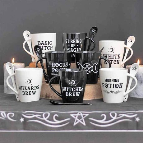 The Fashion Gift Shop: Witches Brew Morning Potion Hocus Pocus Mugs with Spoons by Spirit of equinox, Mugs and Cups