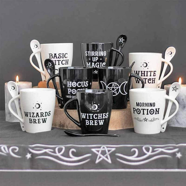 The Fashion Gift Shop: Witches Brew Morning Potion Hocus Pocus Mugs with Spoons by Spirit of equinox, Mugs and Cups