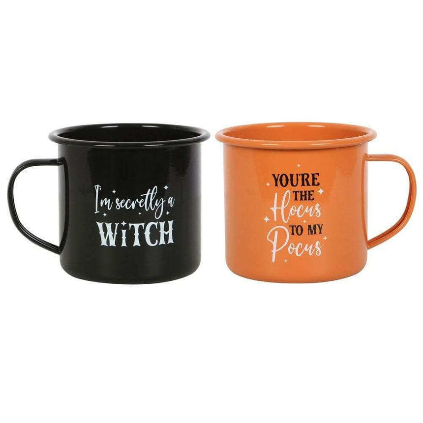 The Fashion Gift Shop: Witchy Enamel Mugs Halloween Autumn Hot Chocolate Mug Set by Spirit of equinox, Mugs and Cups