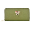 Womens Heart Charm Long Clutch Wallet Purse Zipped Closure - Green