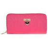 Womens Heart Charm Long Clutch Wallet Purse Zipped Closure - Fuschia Pink