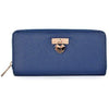 Womens Heart Charm Long Clutch Wallet Purse Zipped Closure - Blue