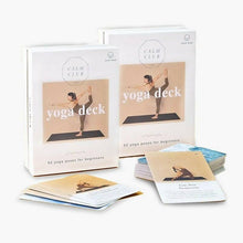 Yoga deck cards for beginners with cover art and posed yoga silhouettes