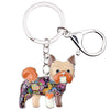 Yorkshire Terrier Dog Hand-Painted Mosaic Keyring Bag Charm Great Gifts - Brown