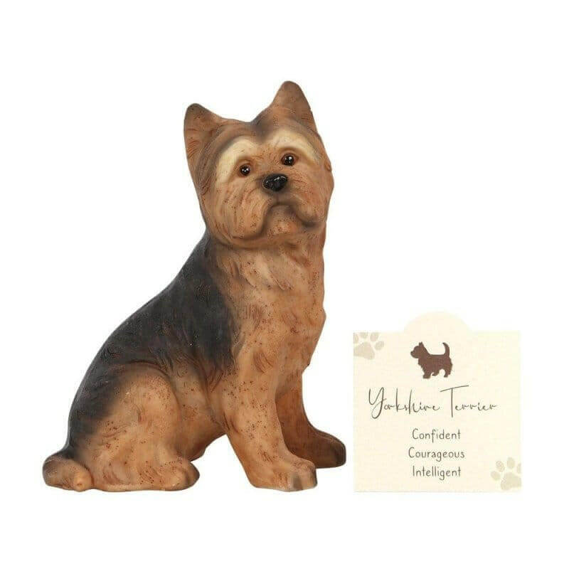 Yorkshire terrier dog ornament figurine with sentiment card and paw motif