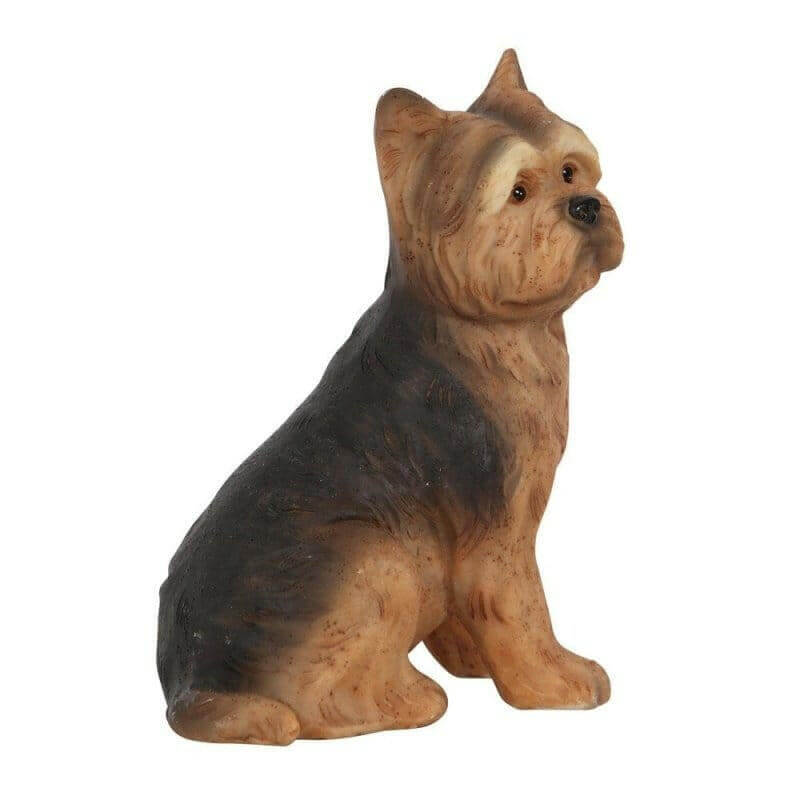 Yorkshire terrier dog ornament figurine, seated pose, dark and tan finish