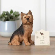 Yorkshire terrier dog ornament figurine with sentiment card and paw-print backing