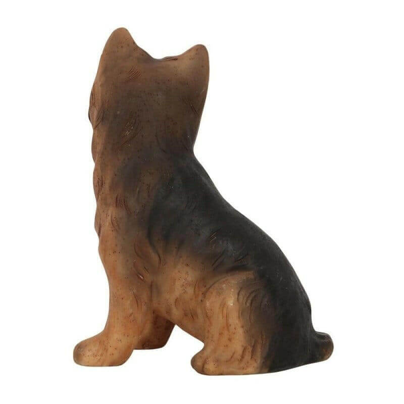 Yorkshire terrier dog ornament figurine, side view, dark and tan finish